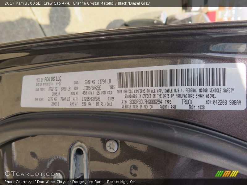 Granite Crystal Metallic / Black/Diesel Gray 2017 Ram 3500 SLT Crew Cab 4x4
