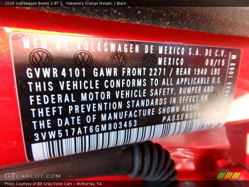 Habanero Orange Metallic / Black 2016 Volkswagen Beetle 1.8T S