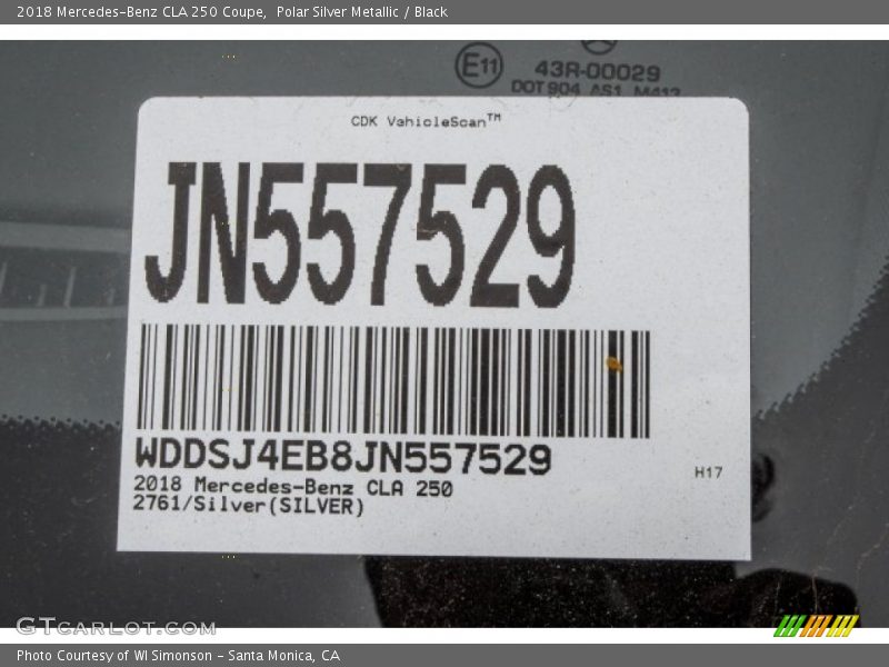Polar Silver Metallic / Black 2018 Mercedes-Benz CLA 250 Coupe