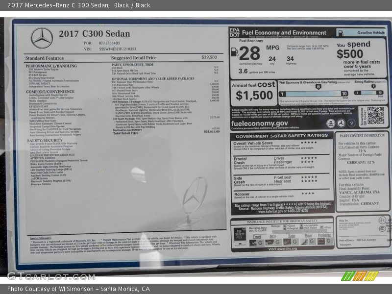 Black / Black 2017 Mercedes-Benz C 300 Sedan