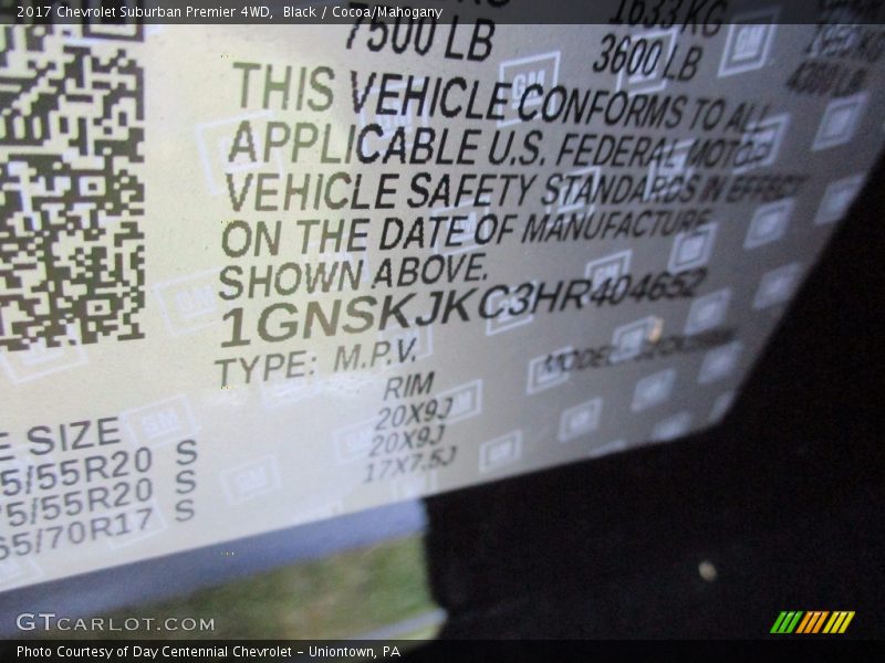 Black / Cocoa/Mahogany 2017 Chevrolet Suburban Premier 4WD