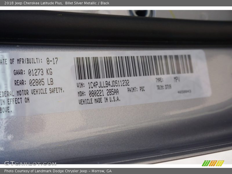 Billet Silver Metallic / Black 2018 Jeep Cherokee Latitude Plus