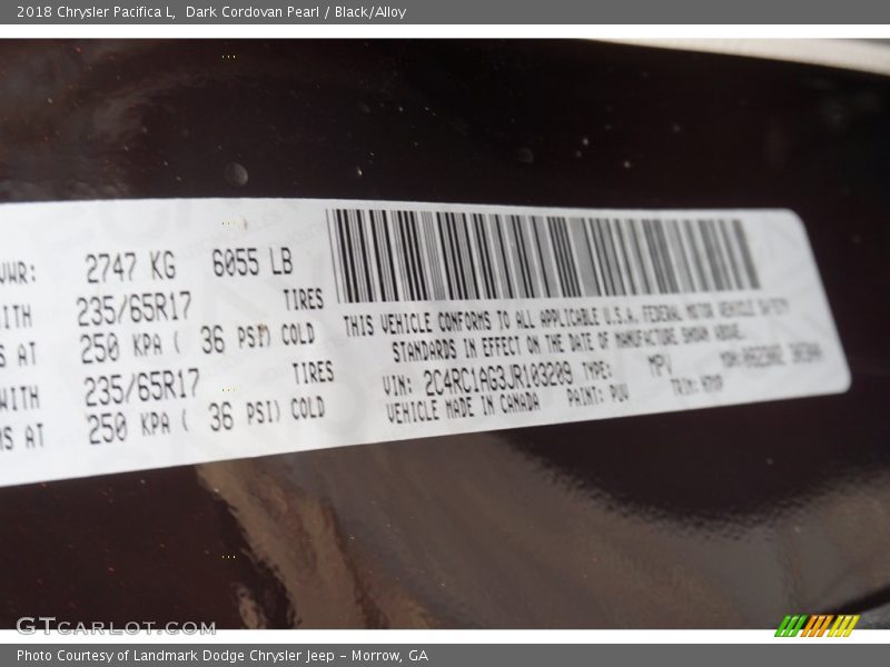 Dark Cordovan Pearl / Black/Alloy 2018 Chrysler Pacifica L
