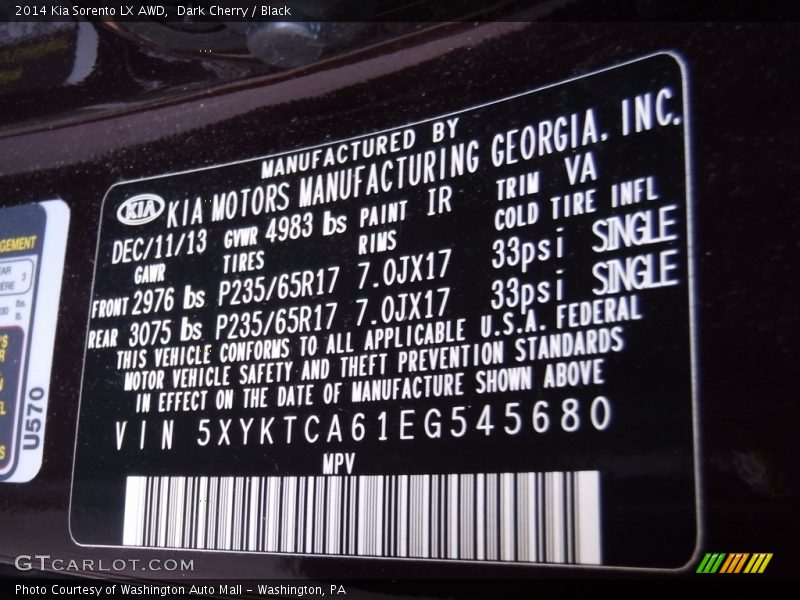 Dark Cherry / Black 2014 Kia Sorento LX AWD