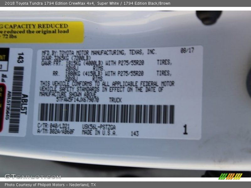 2018 Tundra 1794 Edition CrewMax 4x4 Super White Color Code 040