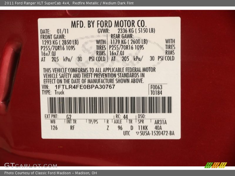 Redfire Metallic / Medium Dark Flint 2011 Ford Ranger XLT SuperCab 4x4