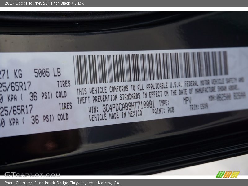 Pitch Black / Black 2017 Dodge Journey SE