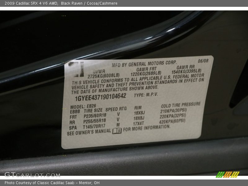 Black Raven / Cocoa/Cashmere 2009 Cadillac SRX 4 V6 AWD