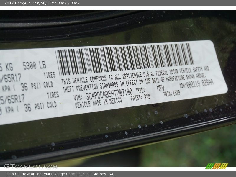 Pitch Black / Black 2017 Dodge Journey SE