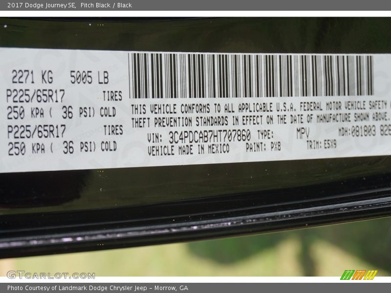Pitch Black / Black 2017 Dodge Journey SE