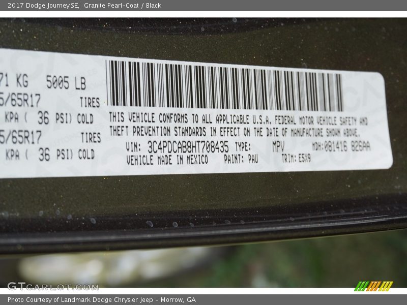 Granite Pearl-Coat / Black 2017 Dodge Journey SE