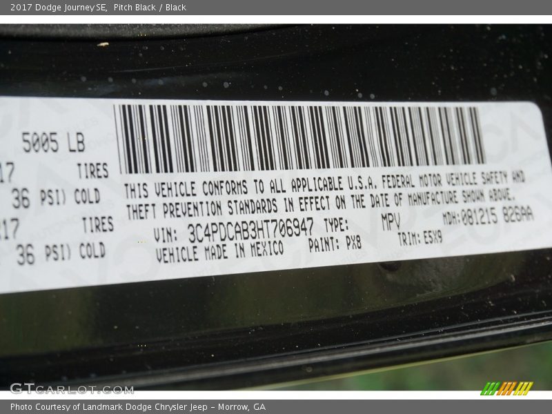 Pitch Black / Black 2017 Dodge Journey SE