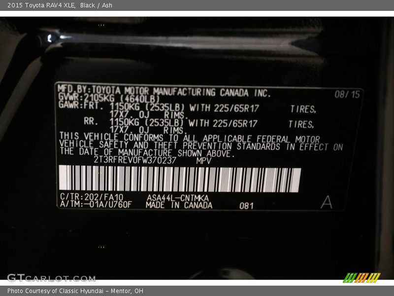 Black / Ash 2015 Toyota RAV4 XLE