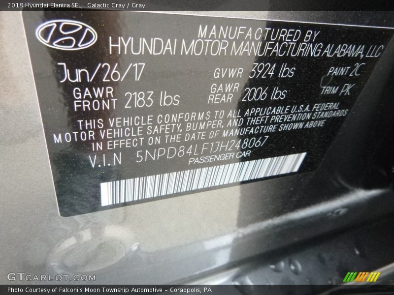 Galactic Gray / Gray 2018 Hyundai Elantra SEL