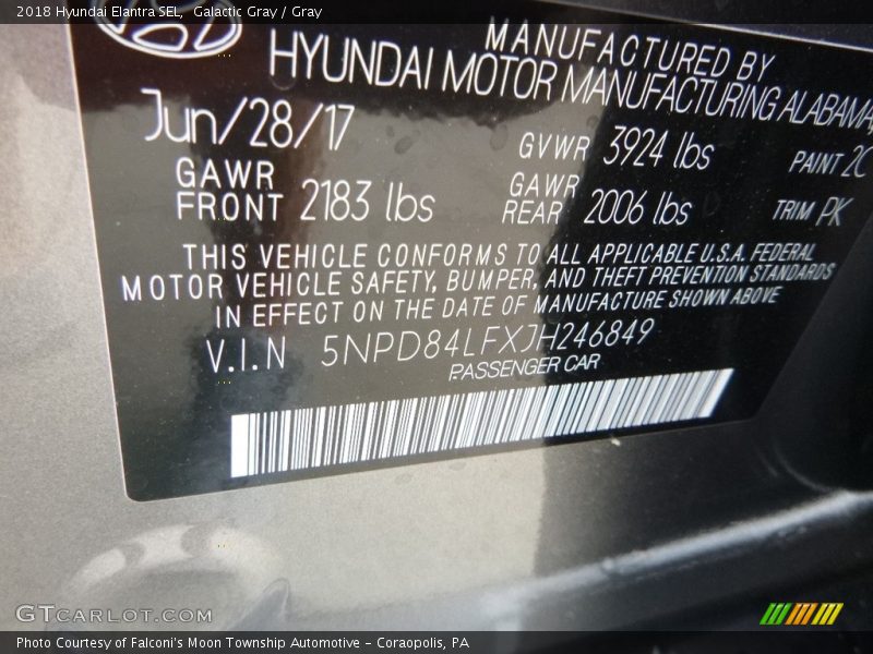 Galactic Gray / Gray 2018 Hyundai Elantra SEL