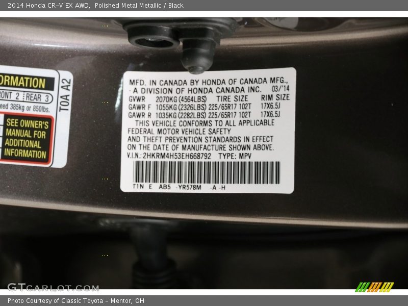 Polished Metal Metallic / Black 2014 Honda CR-V EX AWD