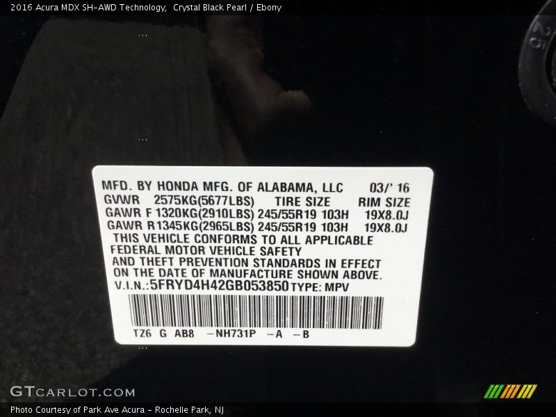 Crystal Black Pearl / Ebony 2016 Acura MDX SH-AWD Technology