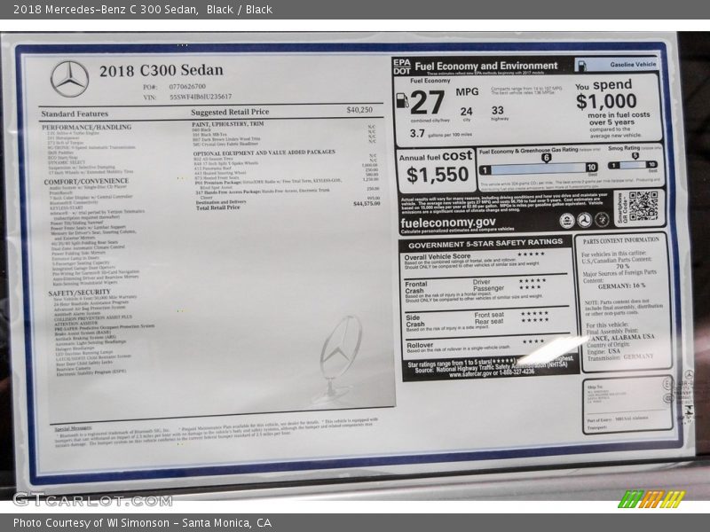 Black / Black 2018 Mercedes-Benz C 300 Sedan