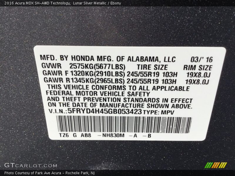 Lunar Silver Metallic / Ebony 2016 Acura MDX SH-AWD Technology