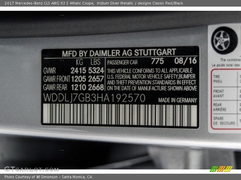 2017 CLS AMG 63 S 4Matic Coupe Iridium Silver Metallic Color Code 775