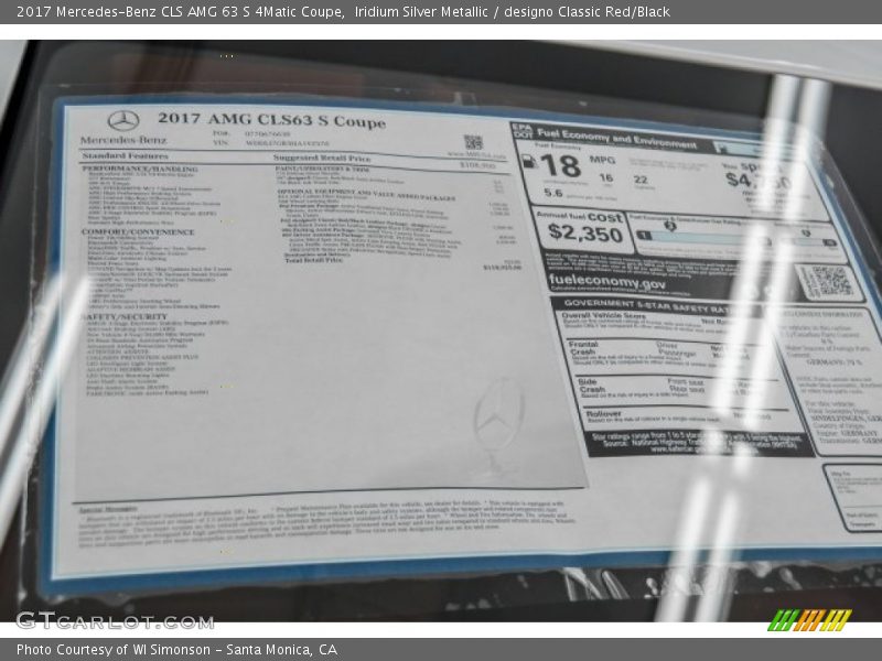 Iridium Silver Metallic / designo Classic Red/Black 2017 Mercedes-Benz CLS AMG 63 S 4Matic Coupe