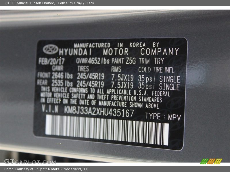 Coliseum Gray / Black 2017 Hyundai Tucson Limited
