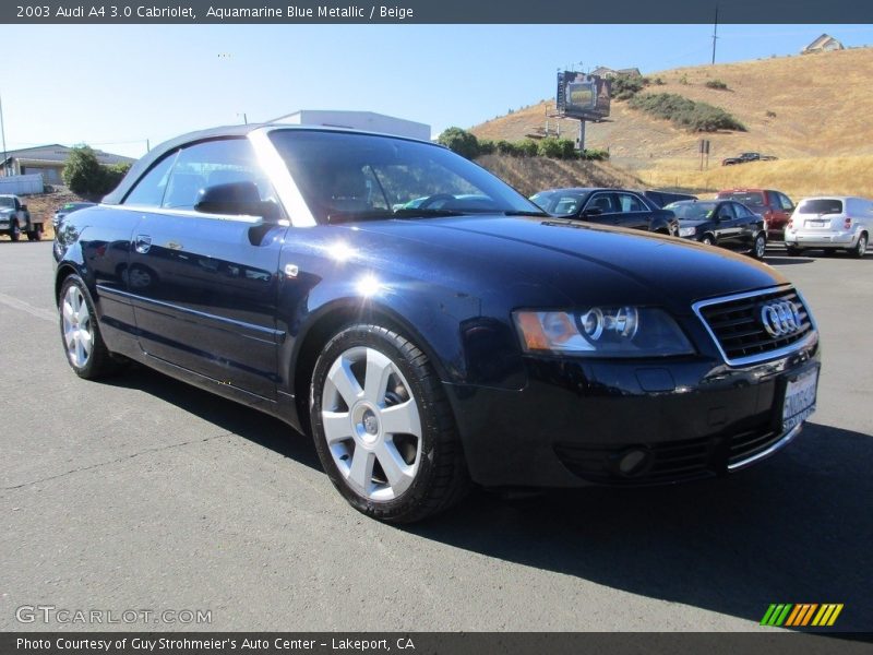 Aquamarine Blue Metallic / Beige 2003 Audi A4 3.0 Cabriolet
