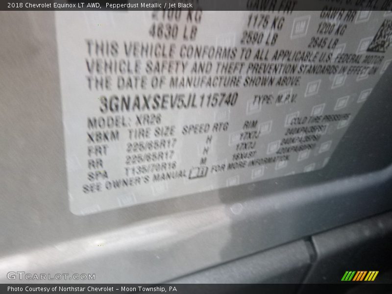 Pepperdust Metallic / Jet Black 2018 Chevrolet Equinox LT AWD