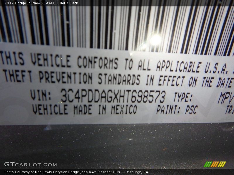 Billet / Black 2017 Dodge Journey SE AWD