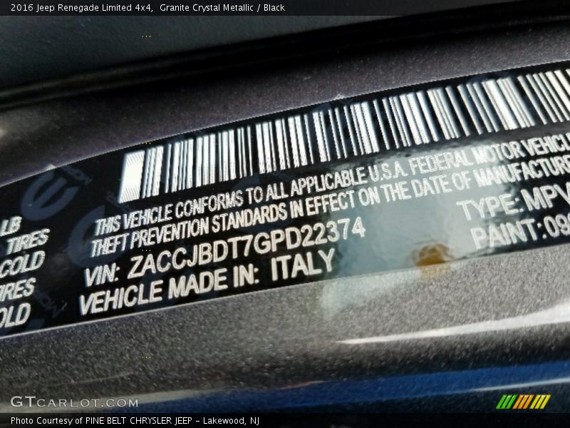 Granite Crystal Metallic / Black 2016 Jeep Renegade Limited 4x4