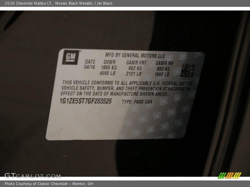 Mosaic Black Metallic / Jet Black 2016 Chevrolet Malibu LT