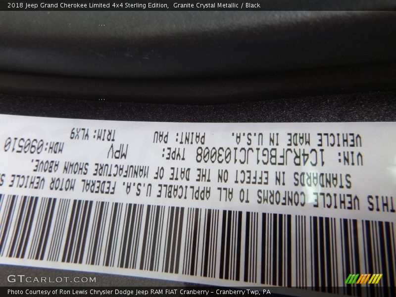 Granite Crystal Metallic / Black 2018 Jeep Grand Cherokee Limited 4x4 Sterling Edition