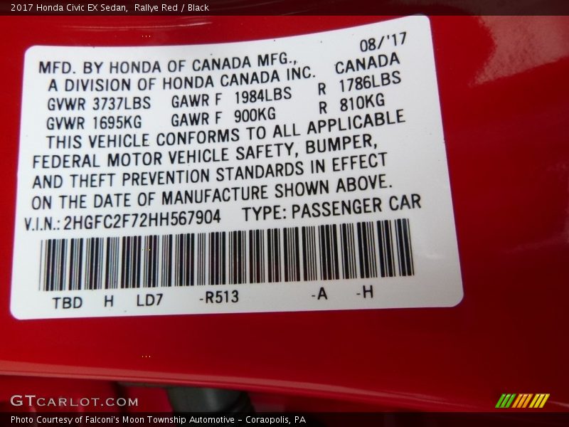 Rallye Red / Black 2017 Honda Civic EX Sedan