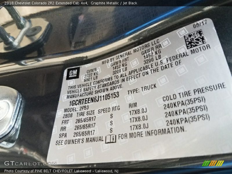 Graphite Metallic / Jet Black 2018 Chevrolet Colorado ZR2 Extended Cab 4x4