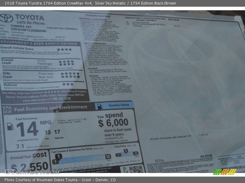Silver Sky Metallic / 1794 Edition Black/Brown 2018 Toyota Tundra 1794 Edition CrewMax 4x4