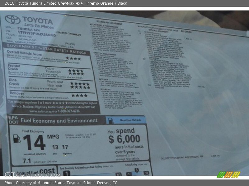  2018 Tundra Limited CrewMax 4x4 Window Sticker