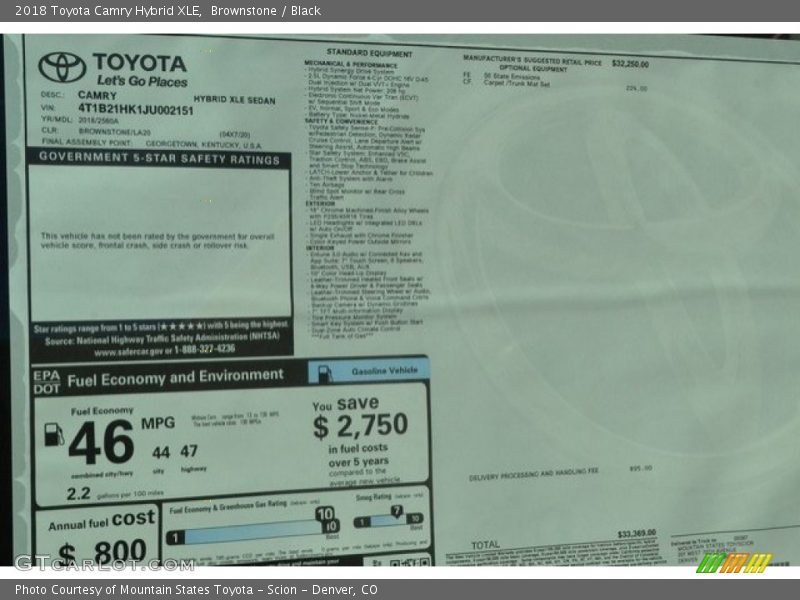 Brownstone / Black 2018 Toyota Camry Hybrid XLE