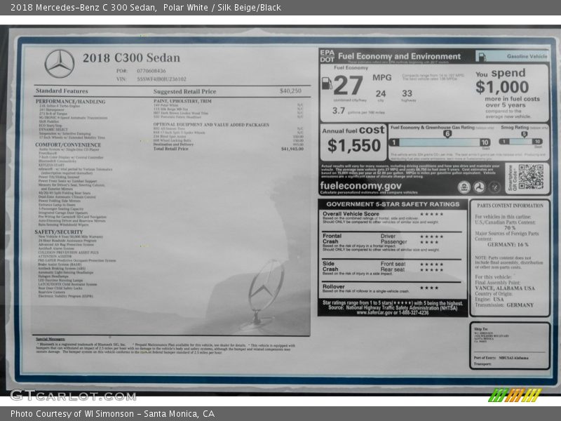 Polar White / Silk Beige/Black 2018 Mercedes-Benz C 300 Sedan