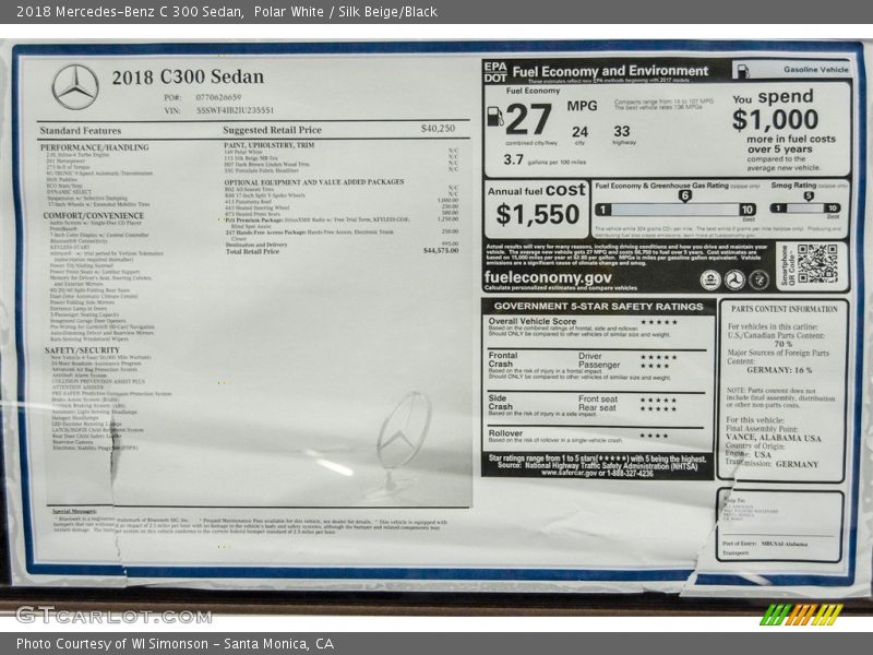 Polar White / Silk Beige/Black 2018 Mercedes-Benz C 300 Sedan