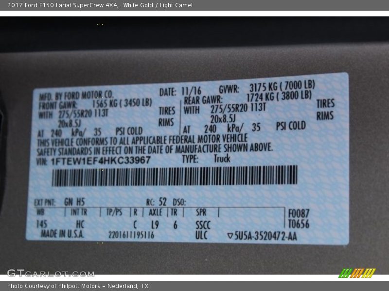 White Gold / Light Camel 2017 Ford F150 Lariat SuperCrew 4X4