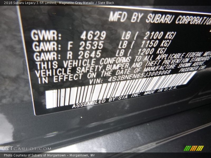 Magnetite Gray Metallic / Slate Black 2018 Subaru Legacy 3.6R Limited