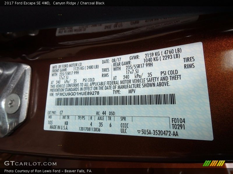Canyon Ridge / Charcoal Black 2017 Ford Escape SE 4WD
