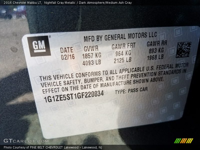 Nightfall Gray Metallic / Dark Atmosphere/Medium Ash Gray 2016 Chevrolet Malibu LT