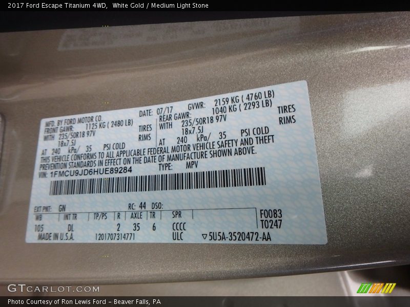 White Gold / Medium Light Stone 2017 Ford Escape Titanium 4WD