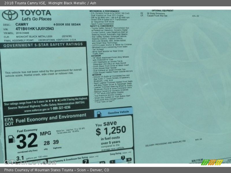 Midnight Black Metallic / Ash 2018 Toyota Camry XSE