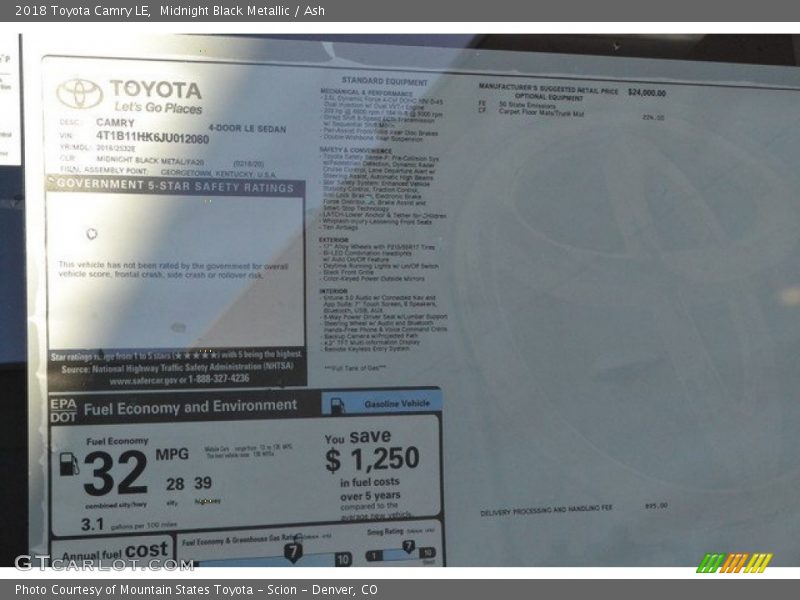 Midnight Black Metallic / Ash 2018 Toyota Camry LE