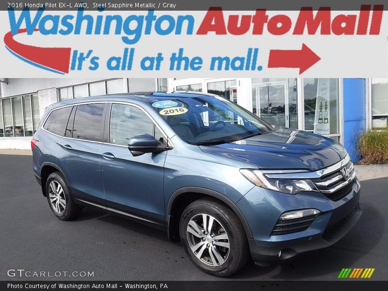 Steel Sapphire Metallic / Gray 2016 Honda Pilot EX-L AWD