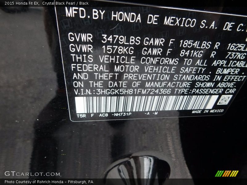 Crystal Black Pearl / Black 2015 Honda Fit EX