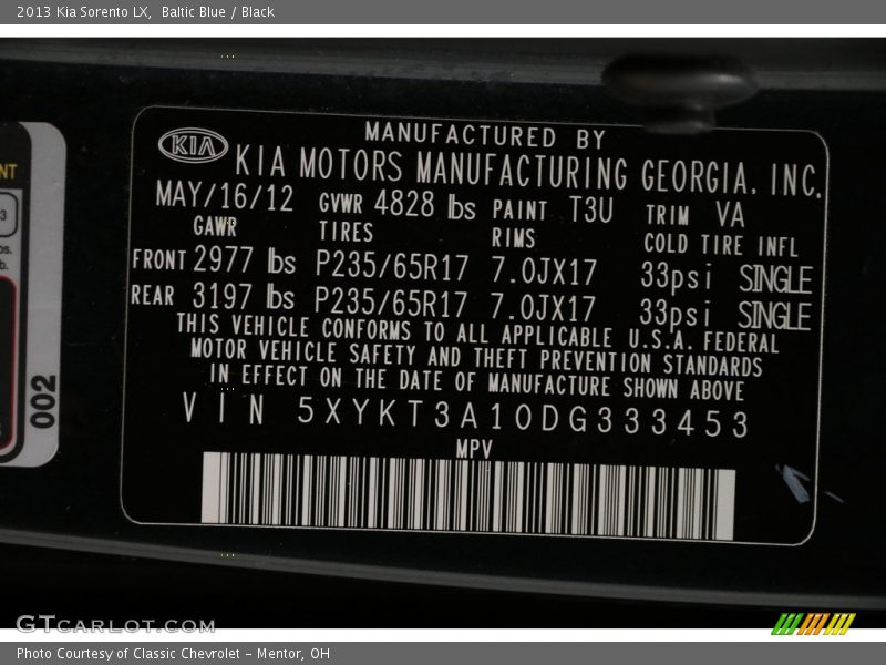 Baltic Blue / Black 2013 Kia Sorento LX