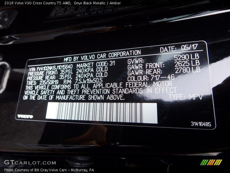 Onyx Black Metallic / Amber 2018 Volvo V90 Cross Country T5 AWD